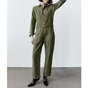 NEW Zara Green Denim Full Length Jumpsuit Plus Size XXL